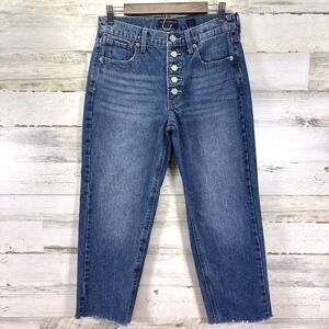 Lucky Brand Womens Blue BOY Mid‎ Rise Relaxed Raw Hem Button Fly Jeans Size 4